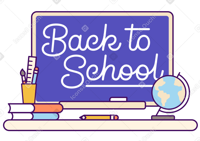 Lettering Back to School with globe, books and pencils text animated illustration in GIF, Lottie (JSON), AE