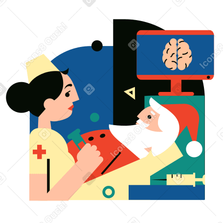 Santa in a hospital with a nurse PNG, SVG