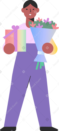 man with flowers and gift Illustration in PNG, SVG