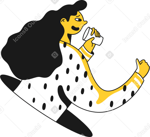 girl speaking with cup in hands PNG, SVG