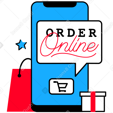 Lettering Order Online with bag and gift box text PNG, SVG