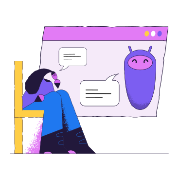 Hombre hablando con chatbot PNG, SVG