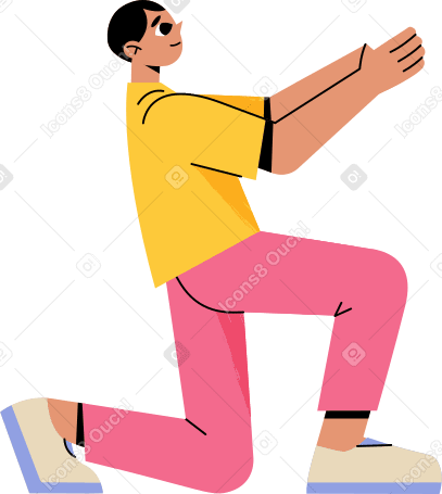 boy standing on one knee Illustration in PNG, SVG