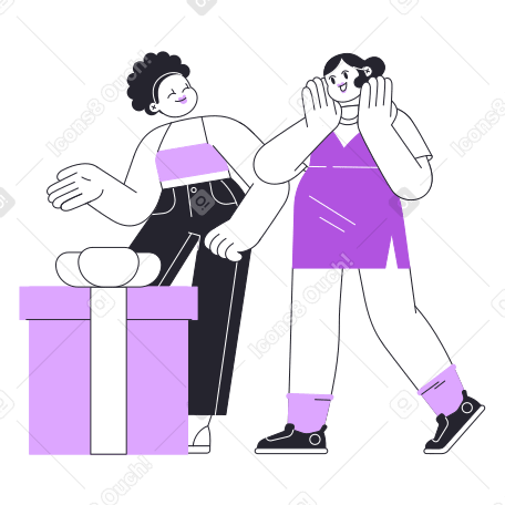 Woman surprises her friend with a gift Illustration in PNG, SVG