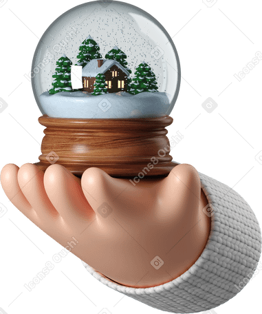 3D White skin hand holding a snow globe PNG, SVG