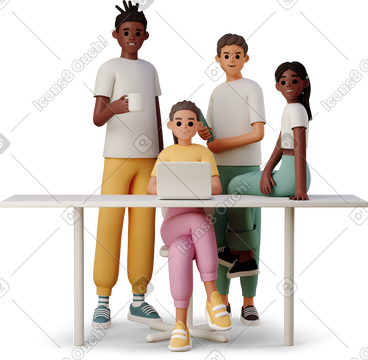 Young people working at the desk PNG, SVG