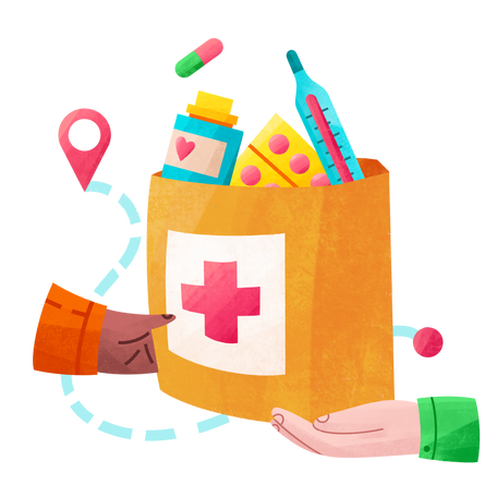 Collecting medicines for mutual aid Illustration in PNG, SVG