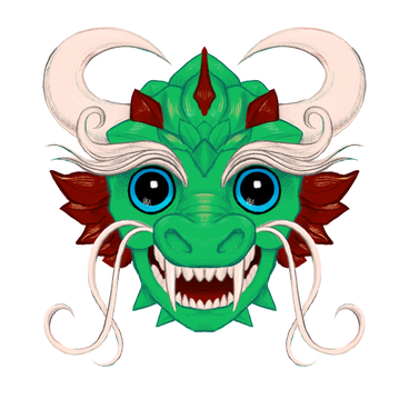 Chinese dragon head with big horns PNG, SVG