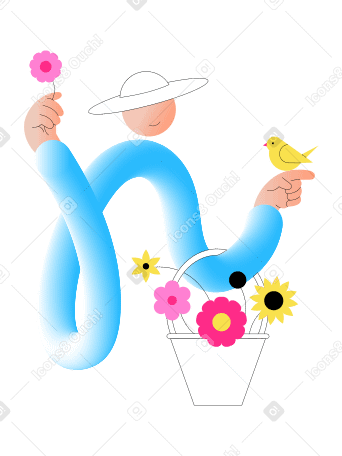 Woman with flowers and a bird PNG, SVG
