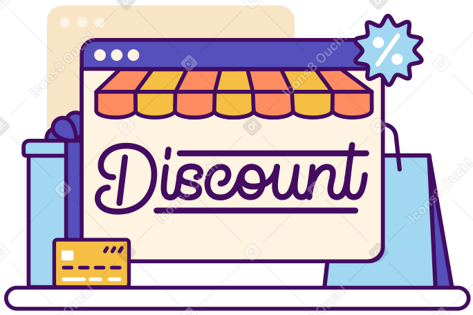 Lettering Discount with gift box, bag and card text PNG, SVG