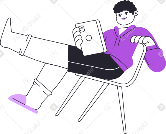guy working on a tablet while sitting on a chair Illustration in PNG, SVG