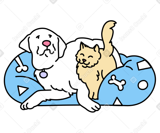 Cão e gato deitados em um travesseiro PNG, SVG