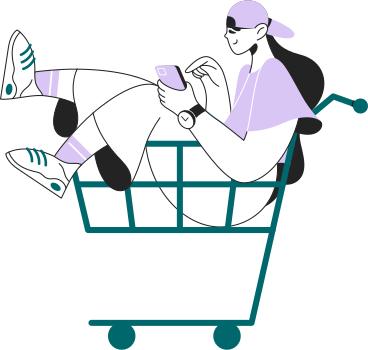woman with a phone in a shopping cart PNG, SVG