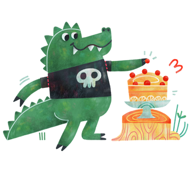 Аллигатор с тортом в футболке в PNG, SVG