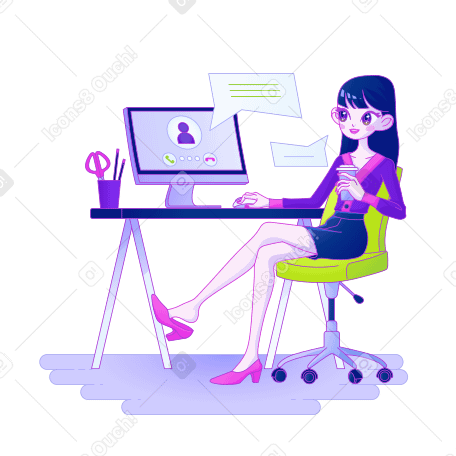 Woman holding an online meeting in the office Illustration in PNG, SVG