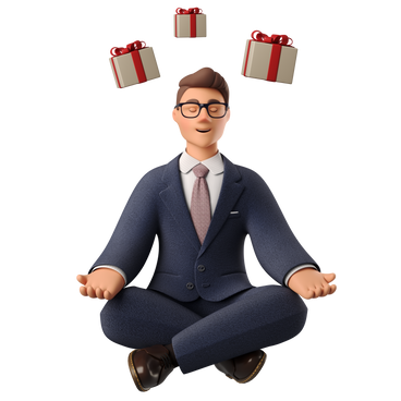 Businessman in lotus pose dreaming about gift PNG, SVG