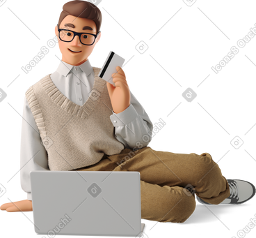 Young man shopping online PNG, SVG