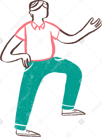 Мужчина стоит с согнутой ногой и поднятой рукой в PNG, SVG