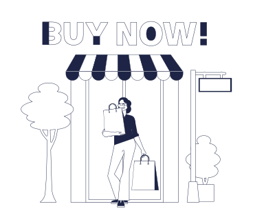 Lettrage achetez maintenant ! avec une femme faisant du shopping PNG, SVG