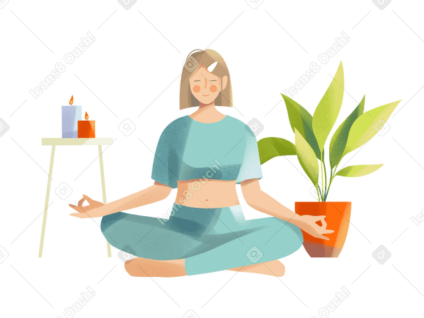 Young woman meditating at home Illustration in PNG, SVG