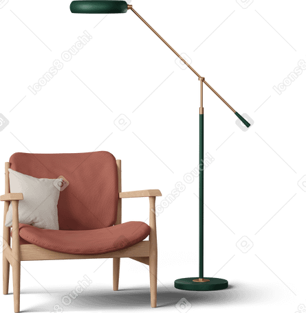 3D sofa with pillow and lamp PNG, SVG