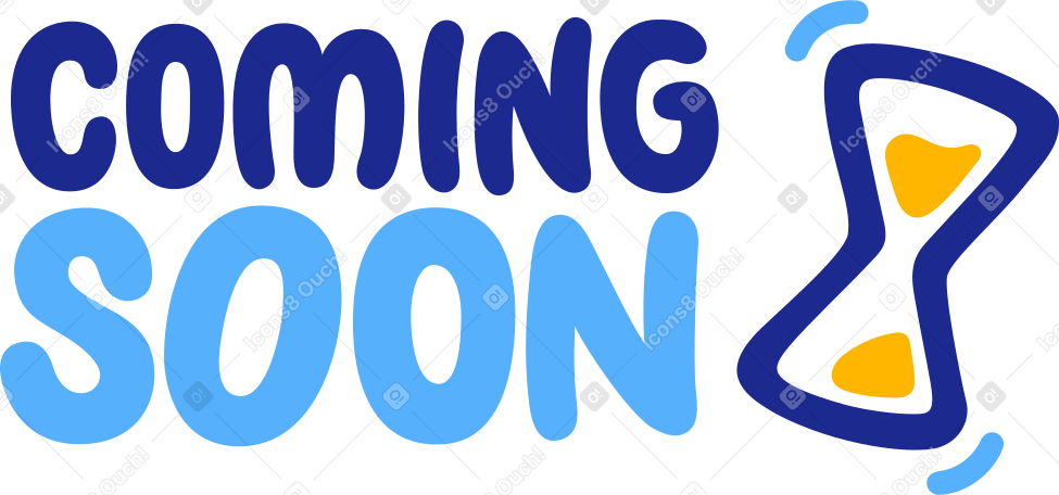 lettering coming soon cartoon style with hourglass Illustration in PNG, SVG