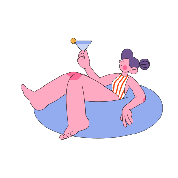 Girl in striped swimsuit laying in rubber ring PNG, SVG