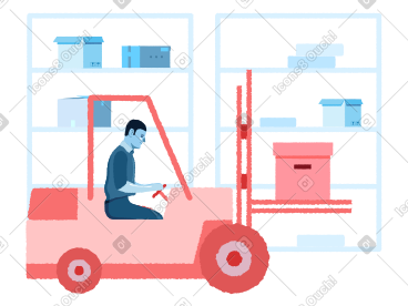 一名男子在仓库里操作叉车 PNG, SVG