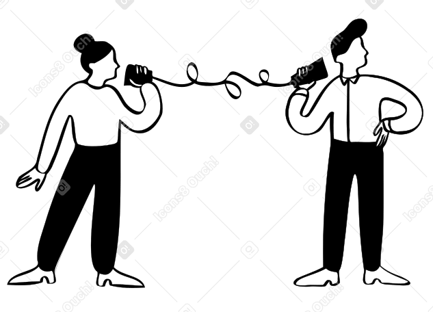 Люди общаются через консервную банку по телефону в PNG, SVG