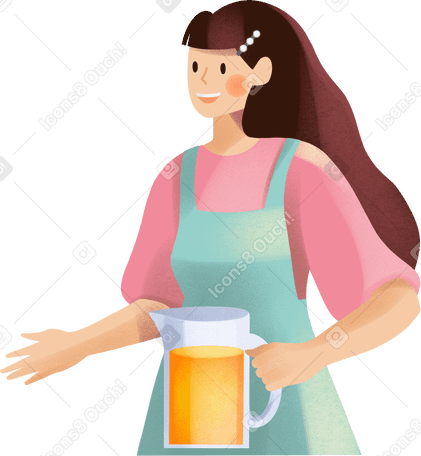 young woman with a jug of juice PNG、SVG