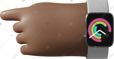 Dark brown skin hand with smartwatch turned on pointing left PNG, SVG