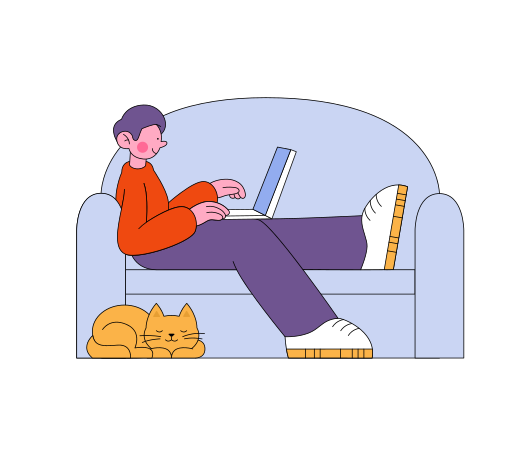 Иллюстрация Мужчина сидит на диване с ноутбуком в PNG и SVG
