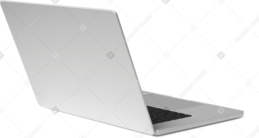3D rear view of open laptop PNG, SVG