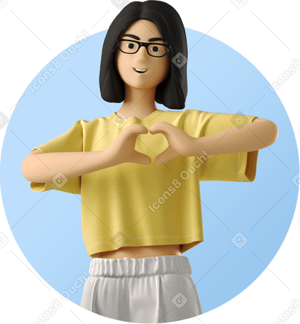 3D young woman showing a heart with her hands PNG、SVG
