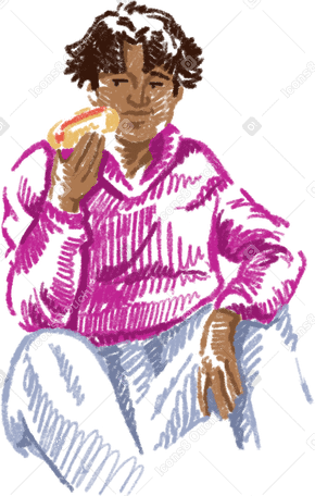 young man eating a hot dog PNG, SVG