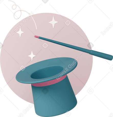 3D magic wand with magician hat PNG, SVG