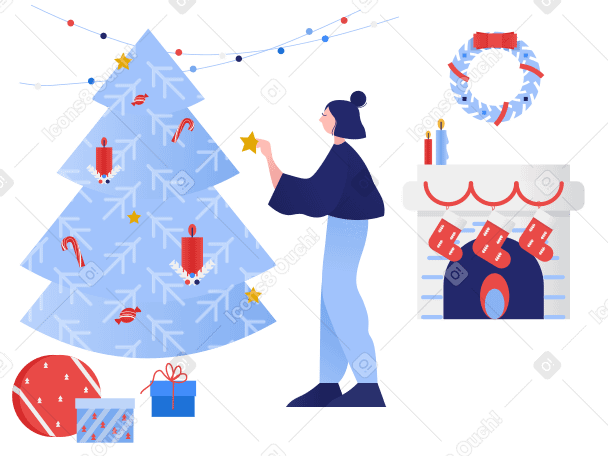 Decorating home for Christmas Illustration in PNG, SVG