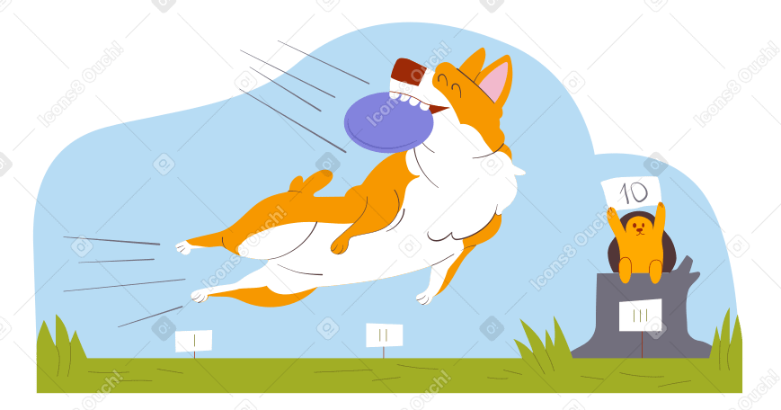 Dog jumping and catching a frisbee PNG, SVG