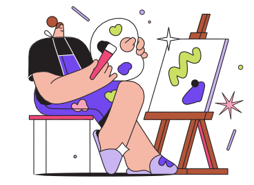 Mujer hace un dibujo en un caballete PNG, SVG
