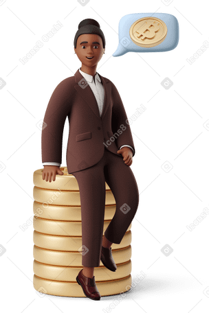 3D Business advisor woman sitting on a stack of coins PNG, SVG