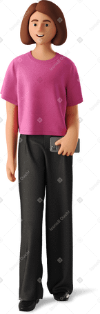 3D smiling young woman in casual clothes Illustration in PNG, SVG