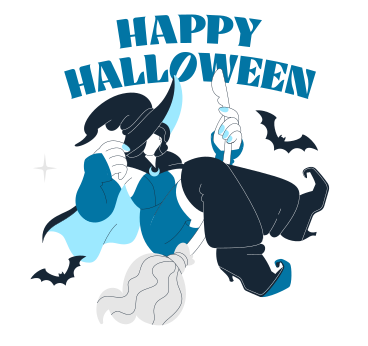 Text Happy halloween lettering with witch and bats PNG, SVG