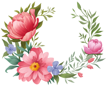 Different spring flowers woven into a semicircular wreath PNG, SVG