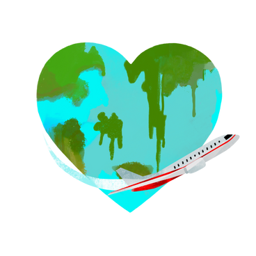 Plane flying around the heart earth PNG, SVG