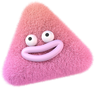 cheerful pink fuzz with bulging eyes and a goofy smile PNG, SVG