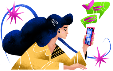 Girl is chatting on the phone PNG, SVG
