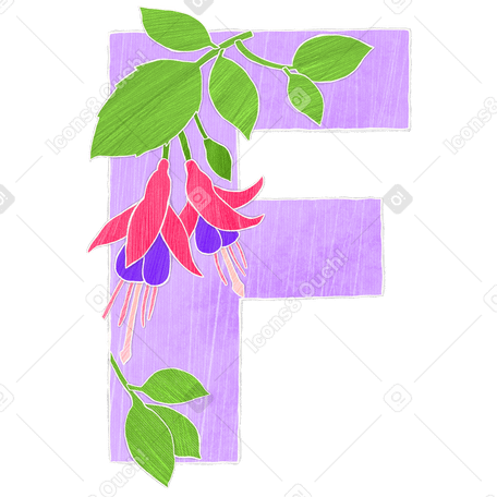 Lilac letter f with fuchsia flowers PNG, SVG