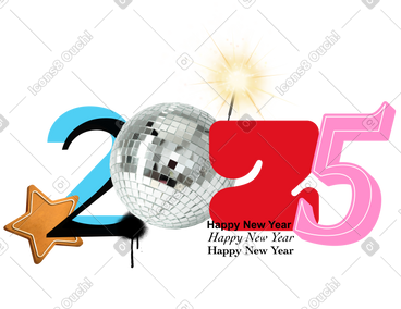 2025 年数字与迪斯科球 PNG, SVG