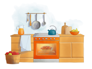 Küche mit lebensmitteln und utensilien PNG, SVG