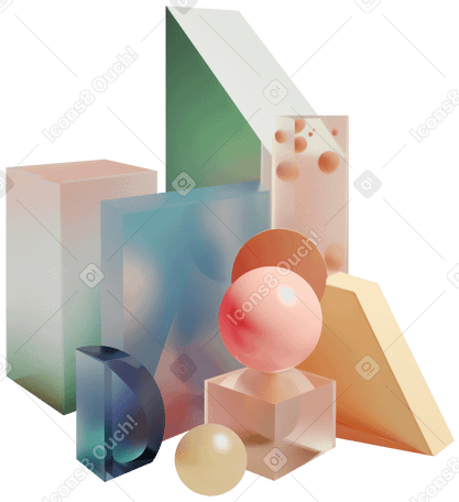 3D Абстрактная композиция с разноцветными пластиковыми предметами в PNG, SVG